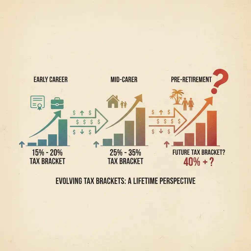 Financial timeline illustrating future tax bracket changes