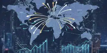 Global trade routes and economic charts illustrating the impact of 2026 US trade policies.