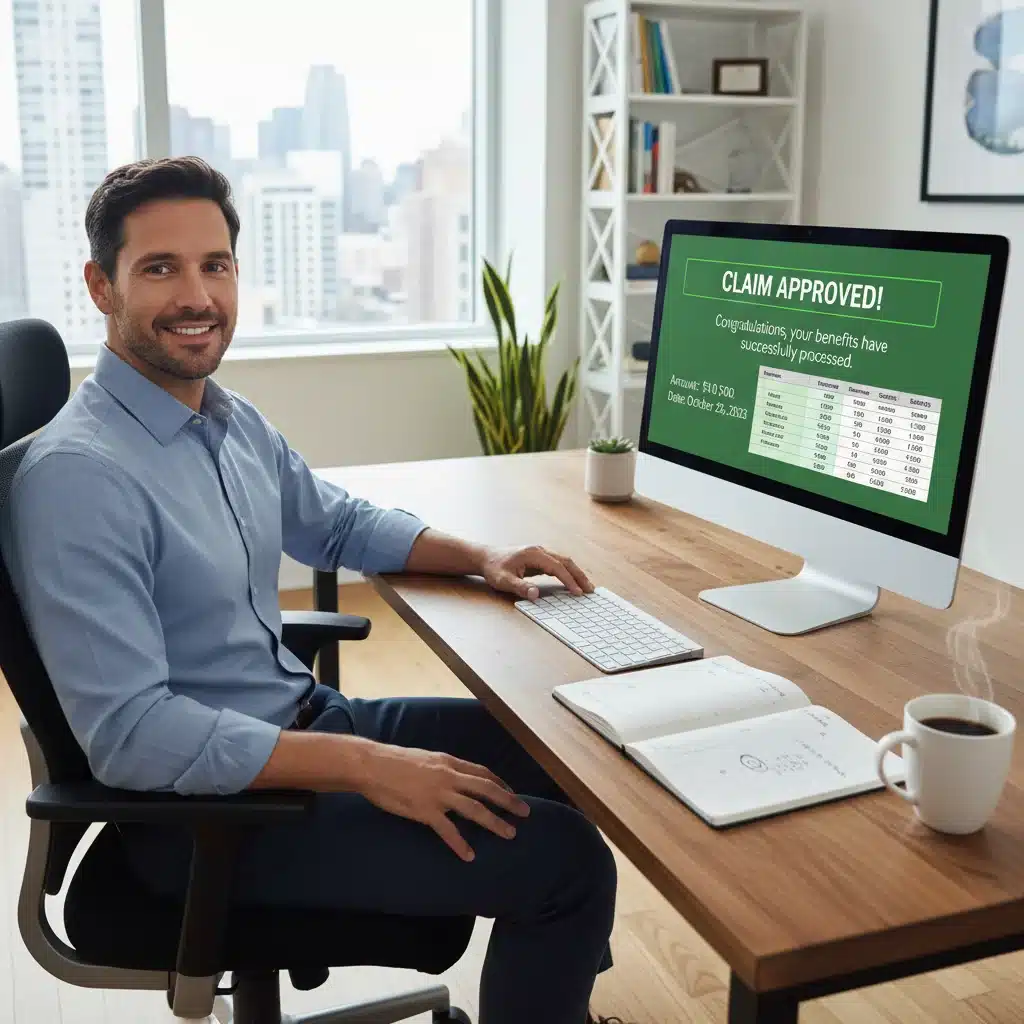 Individual successfully managing unemployment claims at home
