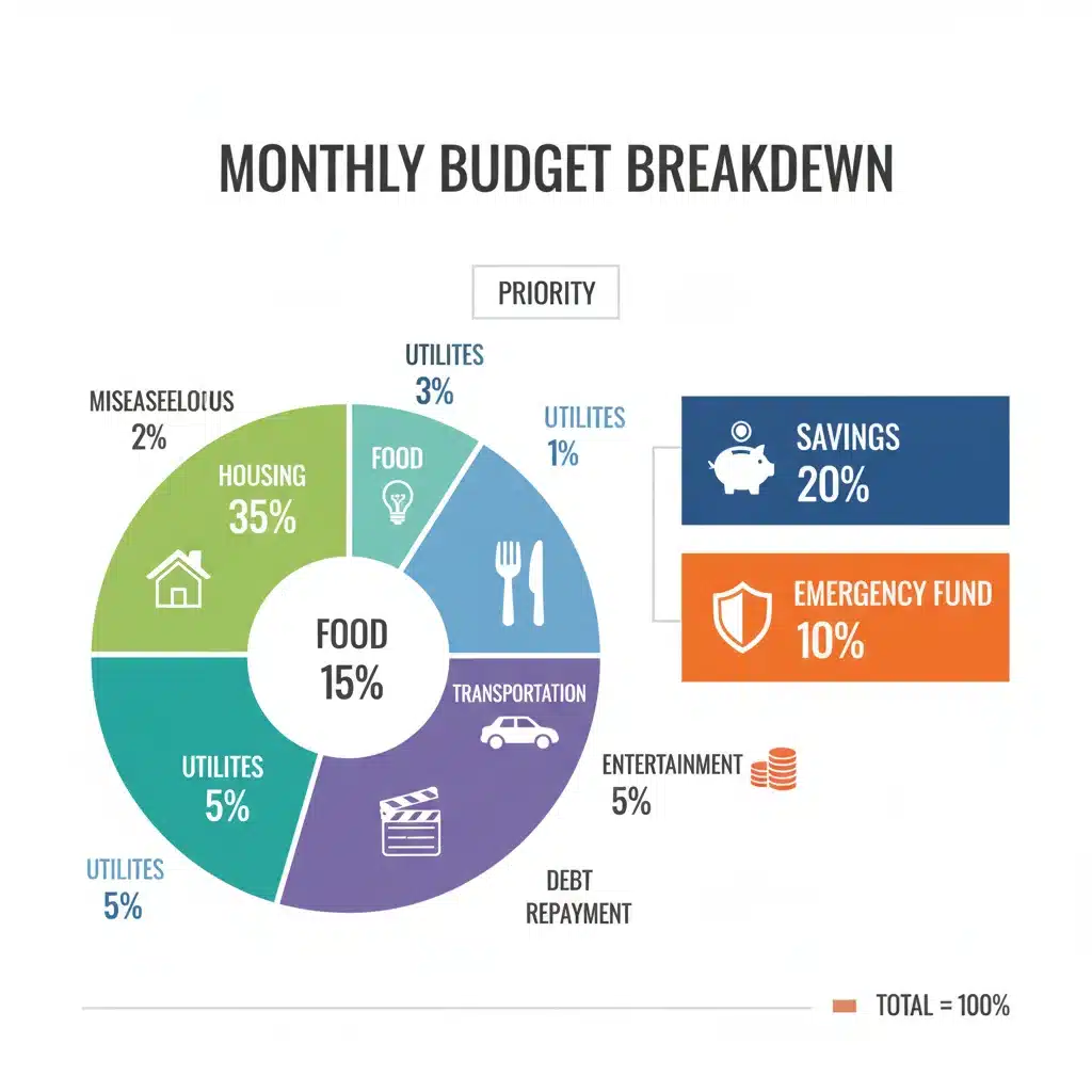 Detailed monthly budget breakdown for emergency fund savings