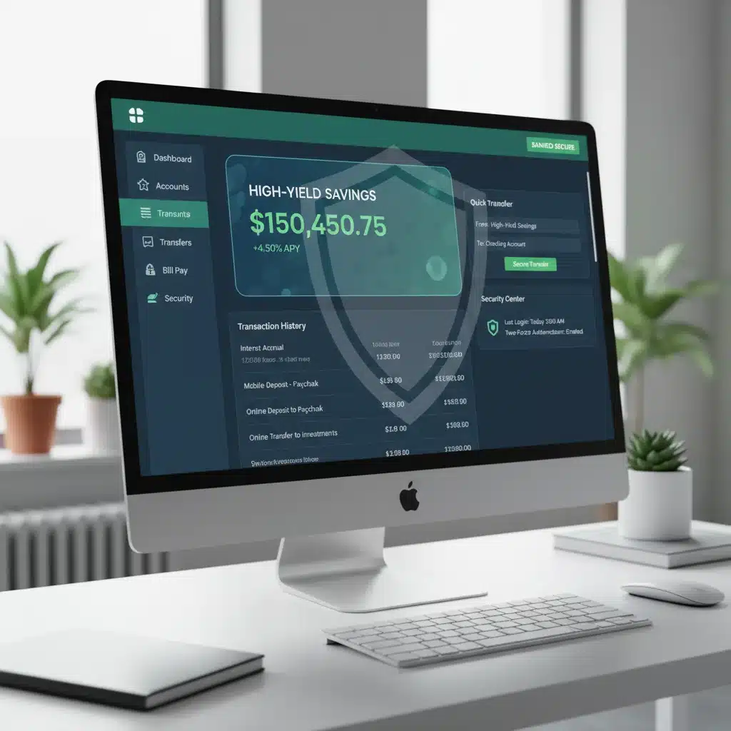 Secure online banking portal showing account balances and transaction options, highlighting modern high-yield savings account management.