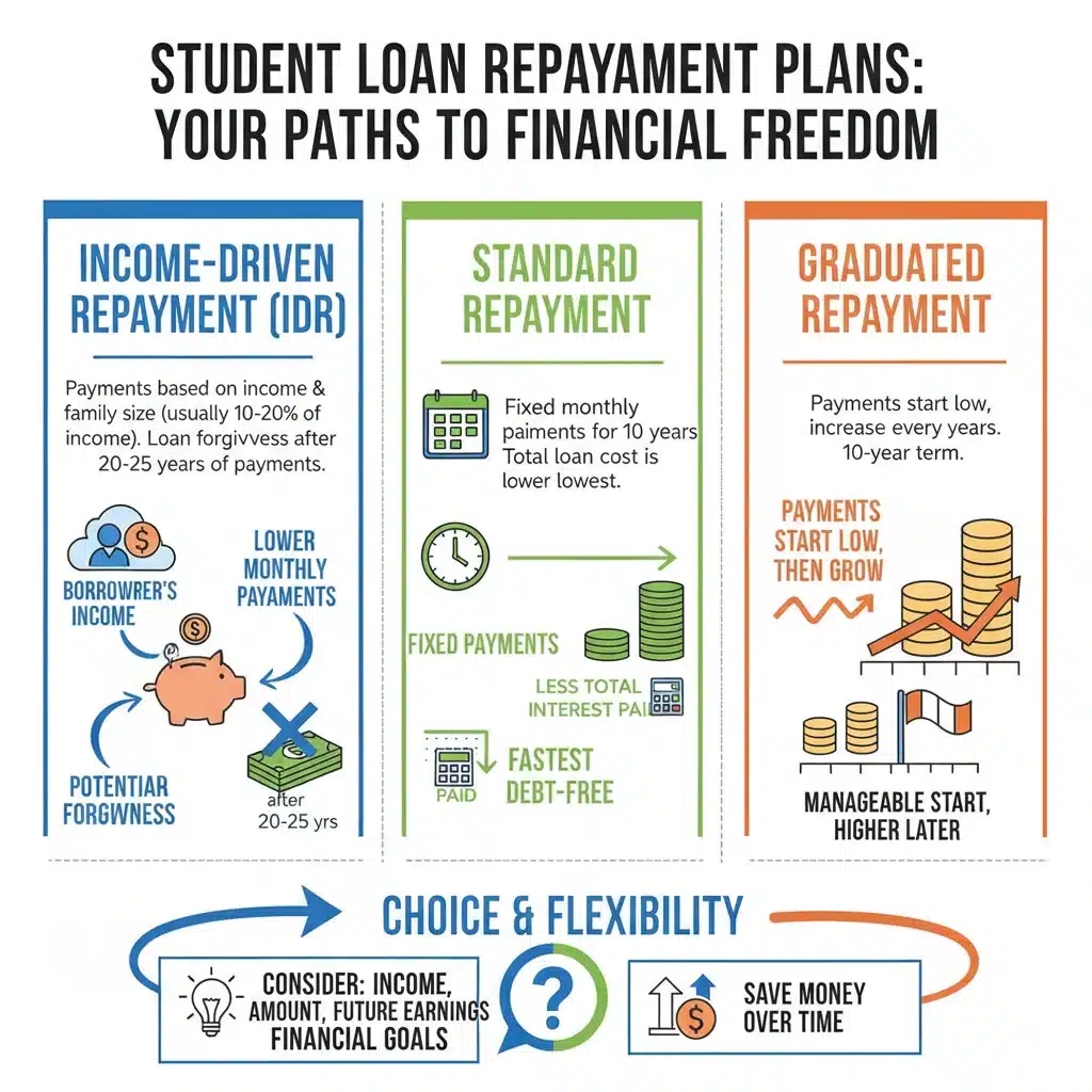 Infographic comparing various student loan repayment plan options