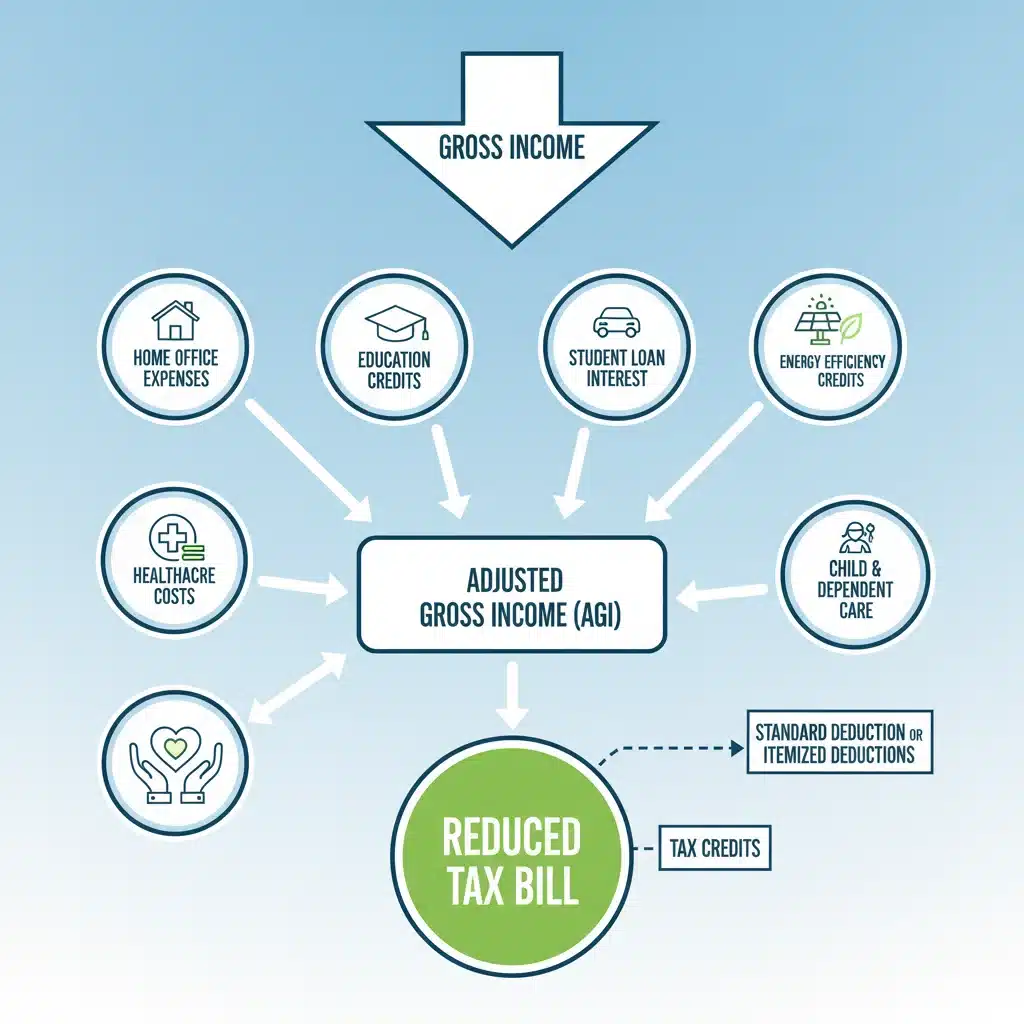 Infographic showing tax deductions and credits for savings