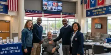 Veterans engaging with VA representative, symbolizing new benefits and support in 2026