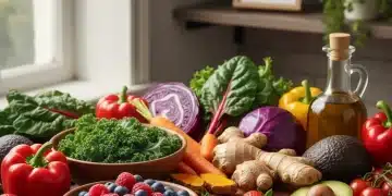 Variedad de alimentos frescos antiinflamatorios para una dieta saludable