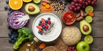 Variedad de alimentos saludables para una microbiota intestinal óptima