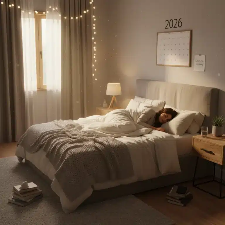 Persona durmiendo plácidamente tras una desintoxicación digital exitosa en 2026
