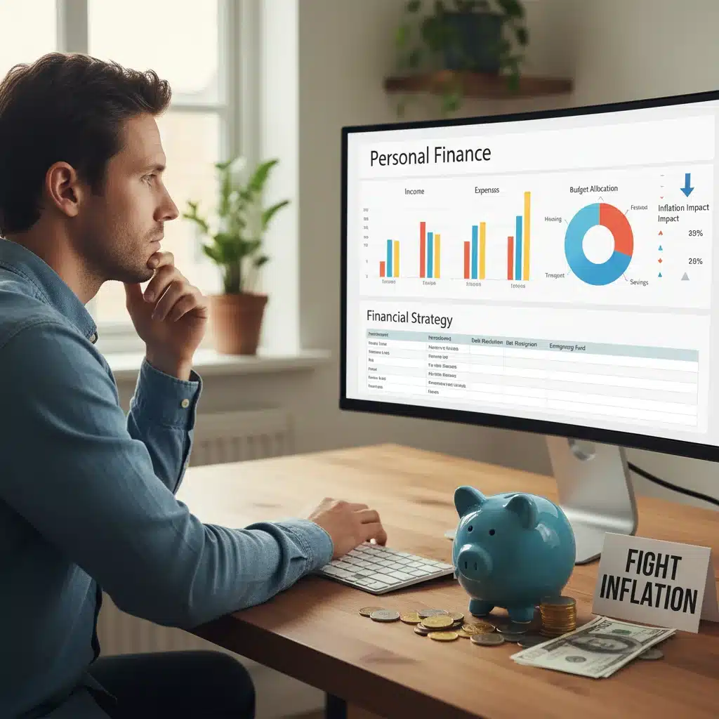 Persona gestionando finanzas personales y presupuesto frente a la inflación.