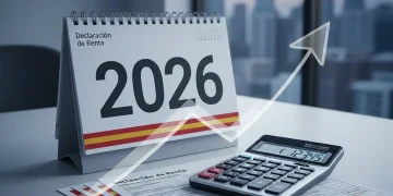 Calendario 2026 con documentos fiscales españoles y calculadora, simbolizando la planificación y cambios en la fiscalidad.