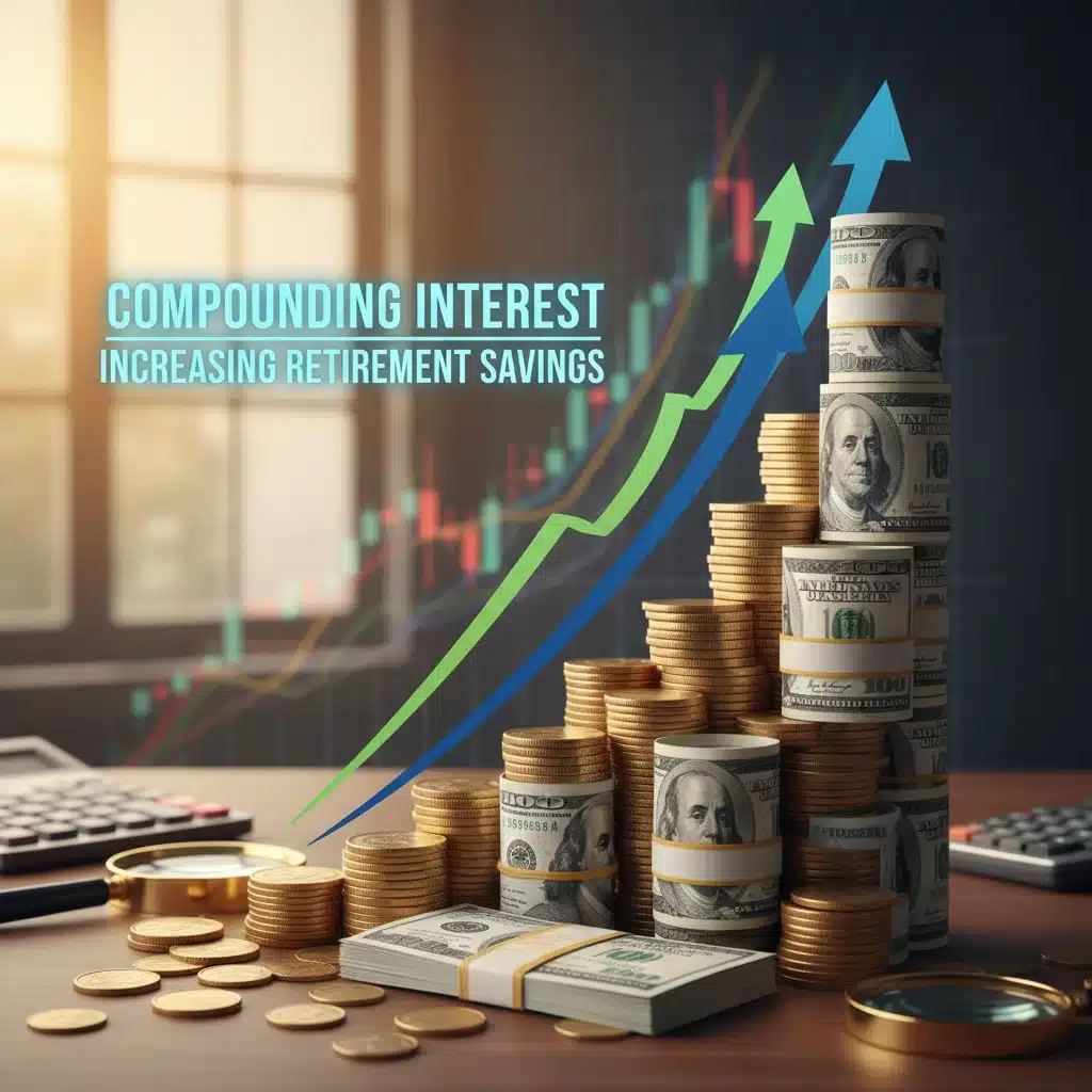 Stack of coins and bills representing growing retirement savings