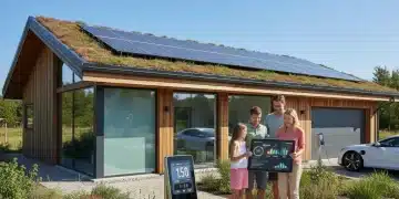 Hogar moderno con paneles solares y medidor inteligente, simbolizando el ahorro en la factura eléctrica.