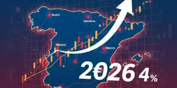 Informe 2026: Impacto de la Inflación del 4% en el Coste de Vida en Ciudades Españolas Gráfico que ilustra el aumento de la inflación con ciudades españolas de fondo y el año 2026, simbolizando el impacto económico.