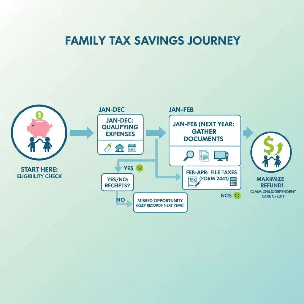 Infografía explicando el proceso y plazos de las deducciones fiscales por hijos en España