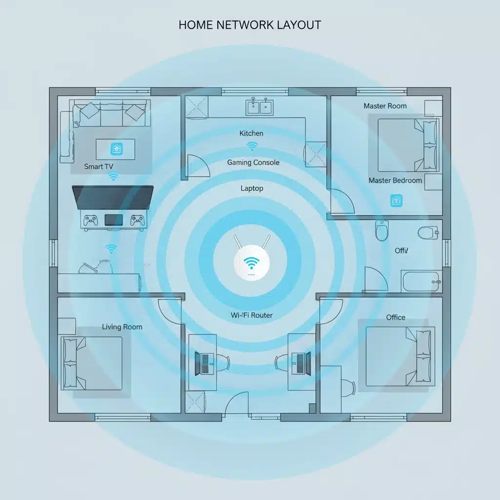 Mapa de calor Wi-Fi mostrando cobertura óptima en el hogar