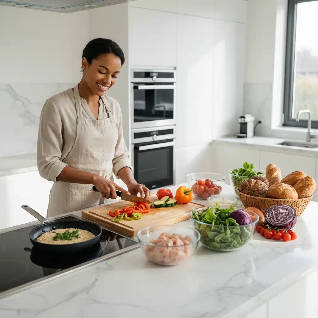 Persona preparando comida saludable para mejorar la microbiota