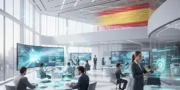 Profesionales españoles utilizando herramientas de productividad digital avanzadas en 2026.