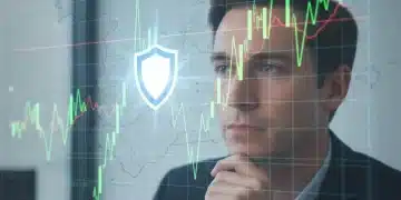 Gráfico financiero volátil con escudo protector, representando la salvaguarda de ahorros en España.