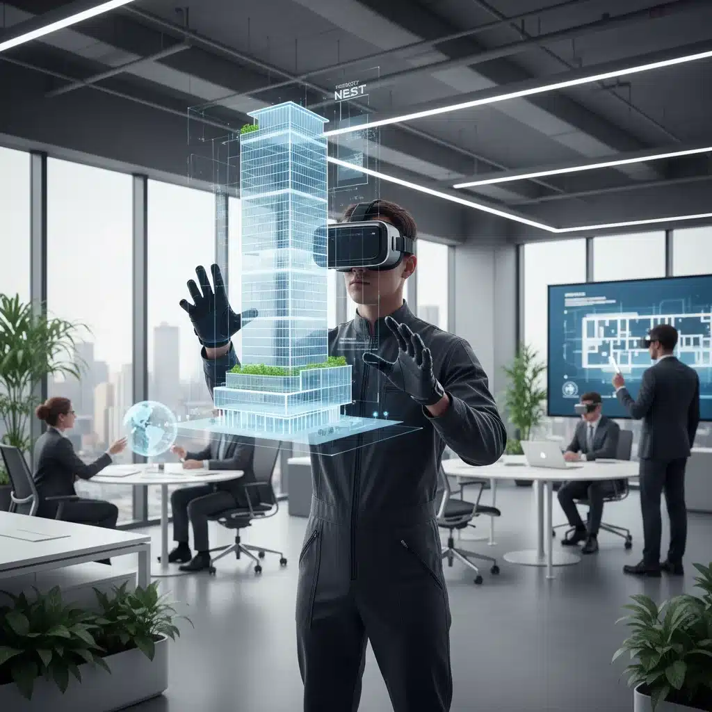 Persona con gafas de realidad virtual explorando un diseño arquitectónico