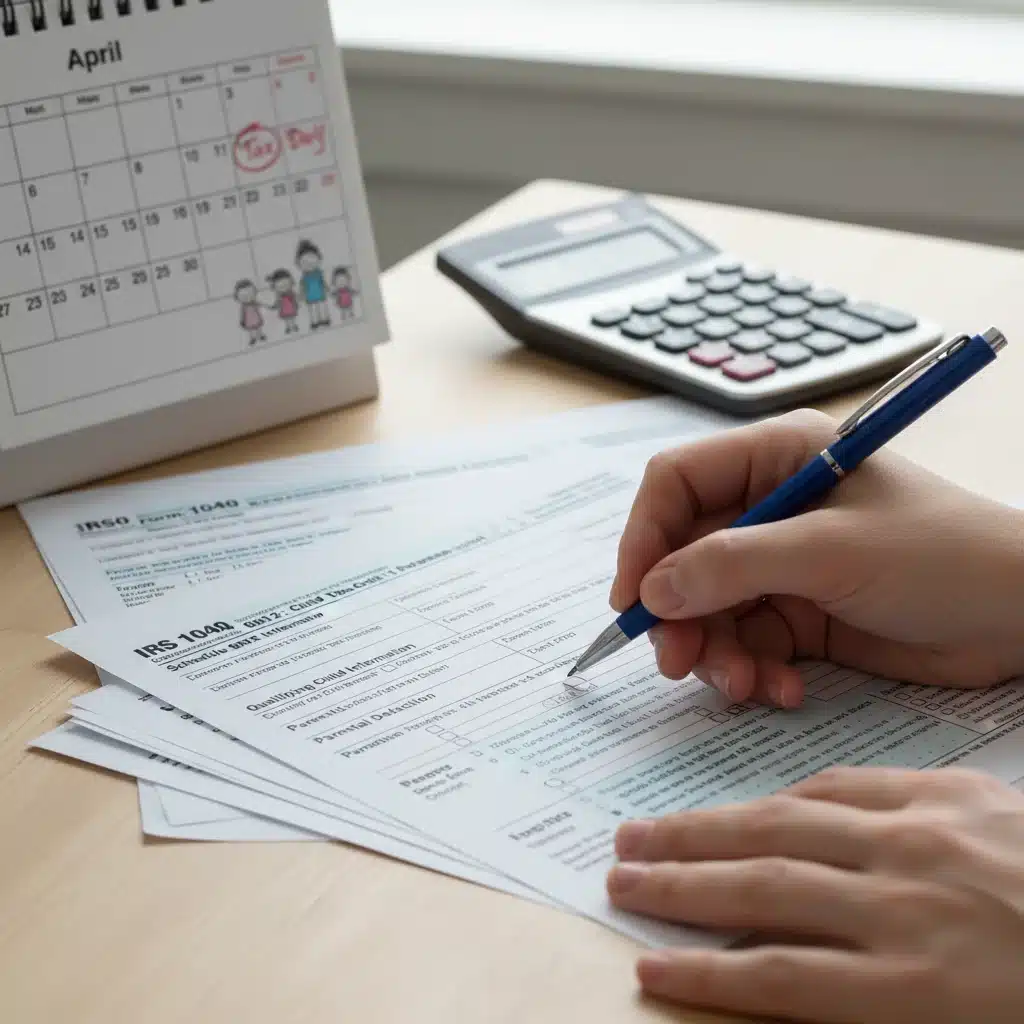 Manos rellenando formularios de impuestos para deducciones por paternidad y maternidad