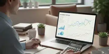 Person planning retirement finances on laptop with calculator