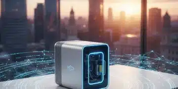 Guía Definitiva 2026: Optimiza tu Fibra Óptica en España para Máxima Velocidad Router de fibra óptica moderno con luces azules, simbolizando alta velocidad en España