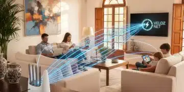 Router Wi-Fi moderno en salón español con conexión rápida