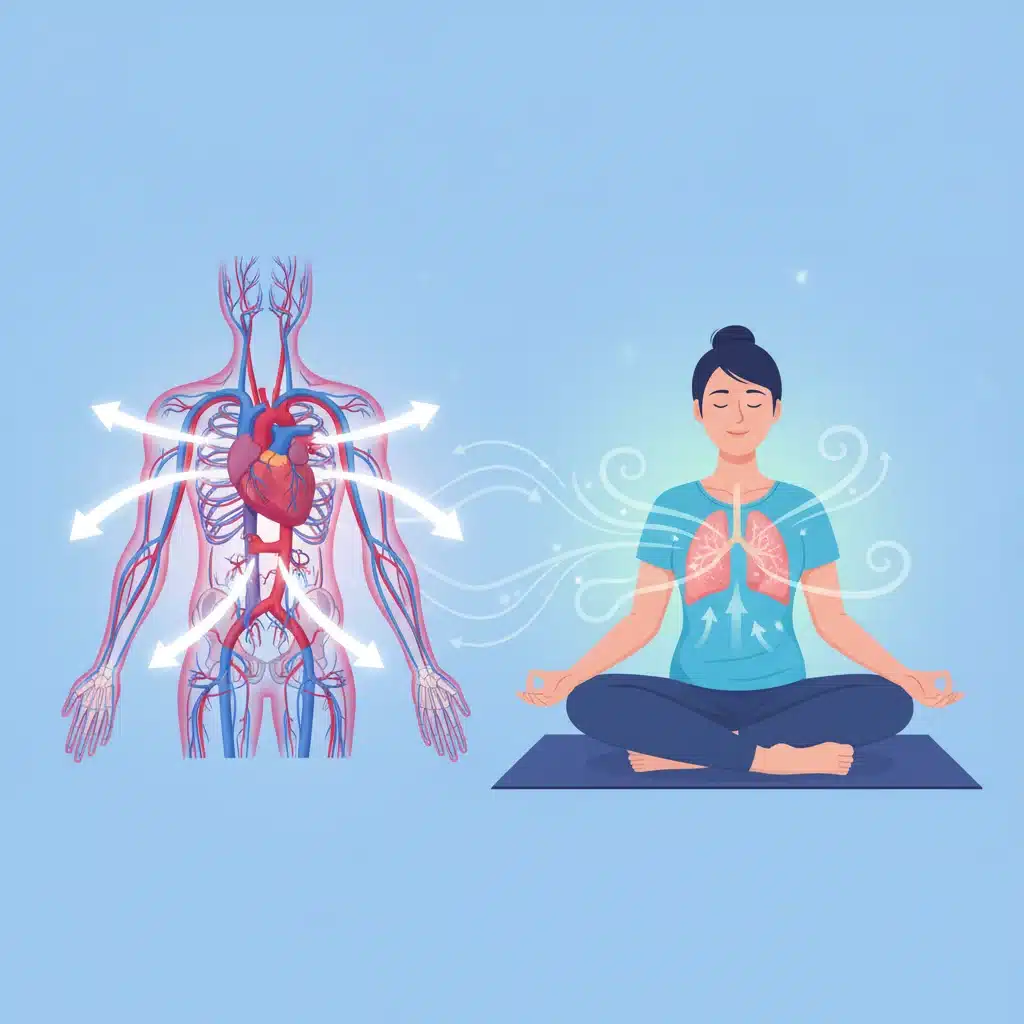 Sistema circulatorio humano mejorado por la práctica de mindfulness y respiración profunda.