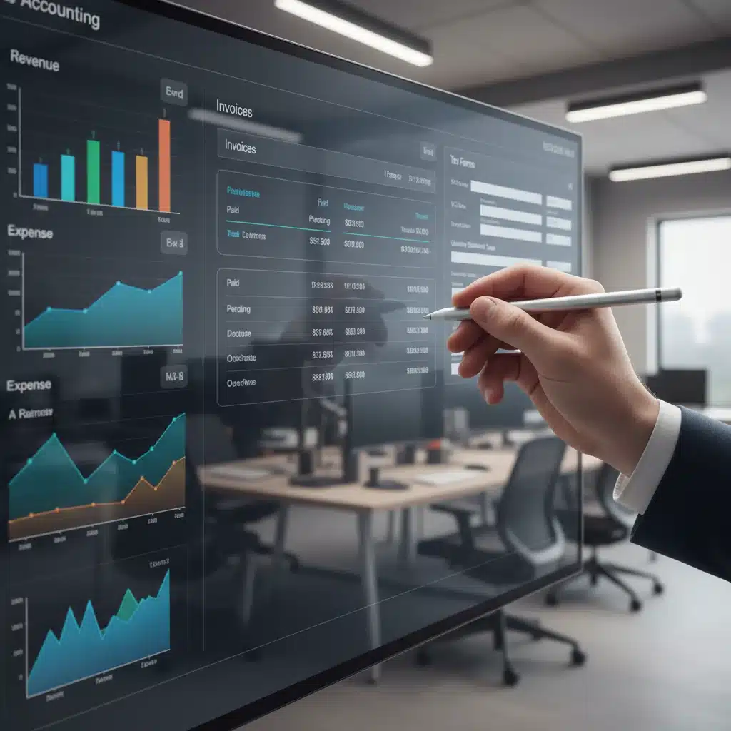 Mano usando stylus en software de contabilidad digital, mostrando eficiencia en la gestión fiscal de pymes.