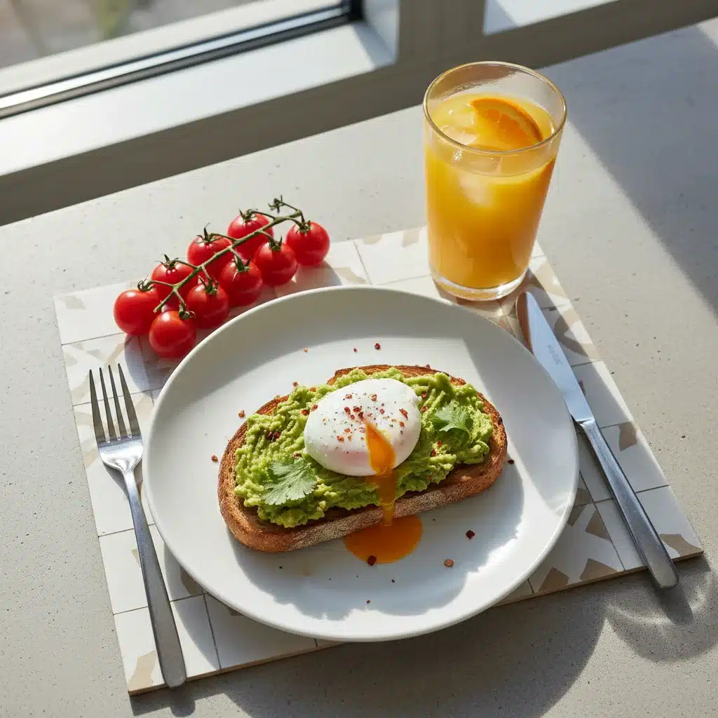 Tostada de aguacate con huevo poché, un desayuno completo y saciante para el mediodía.