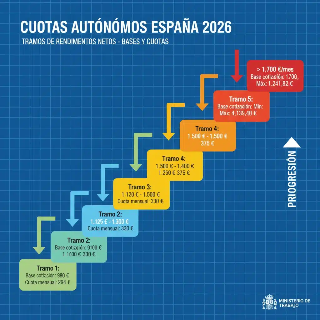 Infografía de tramos de cotización para autónomos en 2026