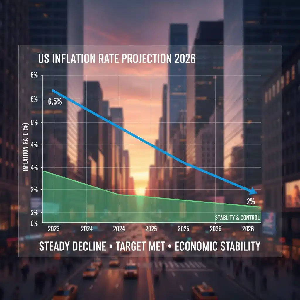 Chart showing projected US inflation rate trends for 2026, indicating stabilization.